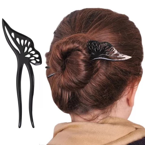 Marycrafts Butterfly Horn Hair Fork Hair Accessories For Women BlackBlack