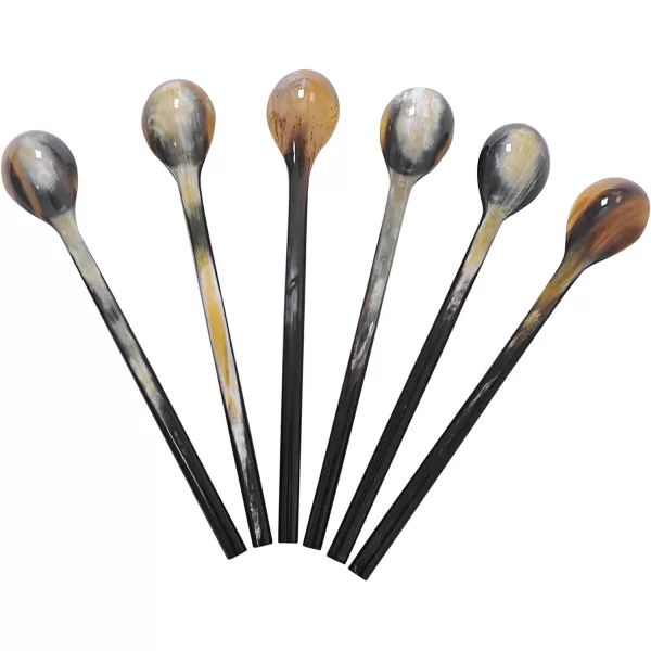 Marycrafts Set of 6 Long Black Buffalo Horn Caviar Spoons 71BlackWhite