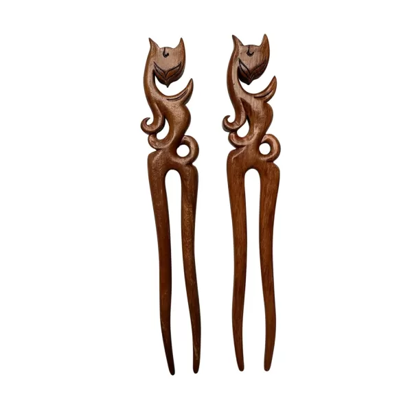 Marycrafts Wooden Fox Hair Pin Hair Fork Hair Stick Hair Accessories Handmade 1 pcSet 2 Pcs