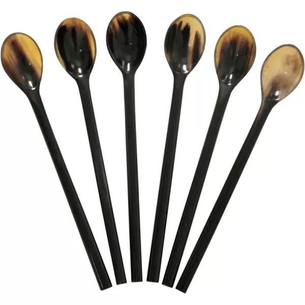 Marycrafts Set of 6 Long Black Buffalo Horn Caviar Spoons 71BlackWhite