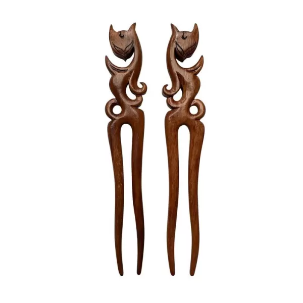 Marycrafts Wooden Fox Hair Pin Hair Fork Hair Stick Hair Accessories Handmade 1 pcSet 2 Pcs