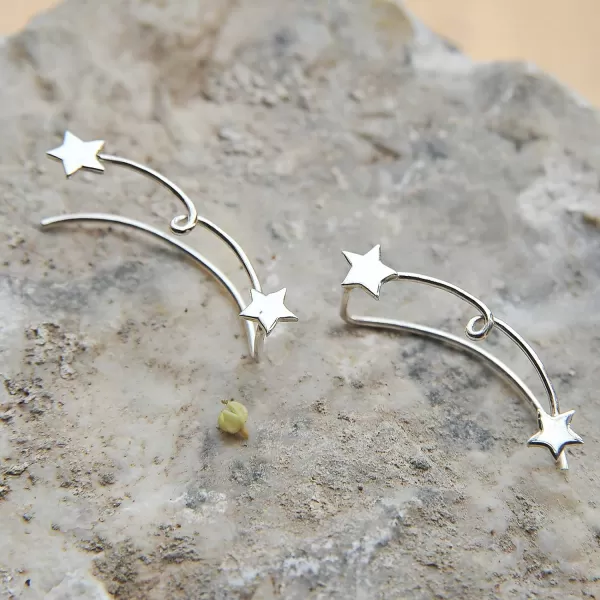 Marycrafts Sterling Silver Star Ear Climber Ear Crawler EarringsMarycrafts Sterling Silver Star Ear Climber Ear Crawler Earrings