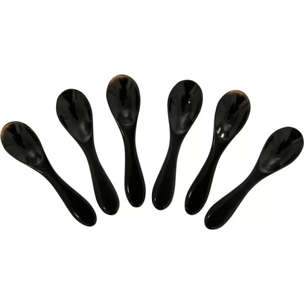 Marycrafts Set of 6 Buffalo Horn Caviar Spoons with Round HandleBlack