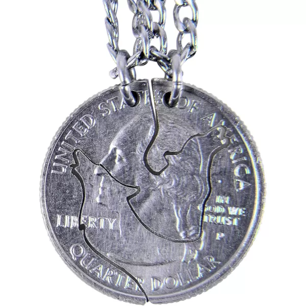 Marycrafts Hand Cut Coin Wolf Necklace Howling Wolves Best Friend Necklaces for 214 Inches