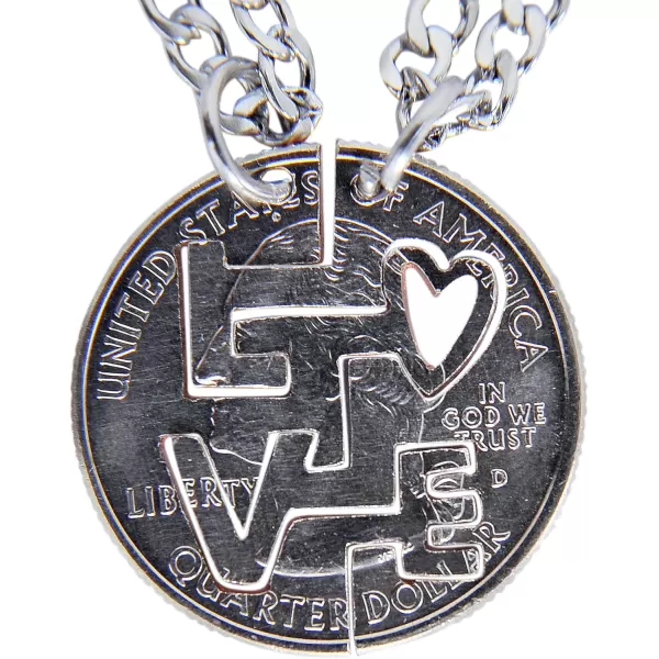 Marycrafts Set Hand Cut Coin I Love You Necklace Interlocking Necklace Jewelry Relationship BFF16 Inches