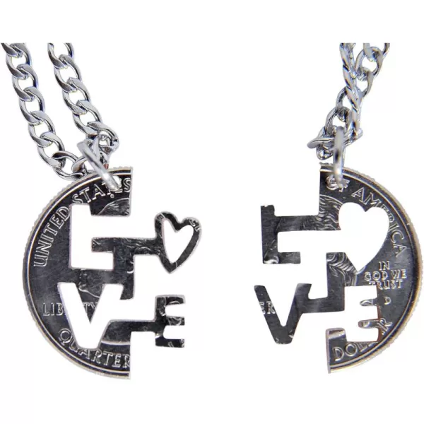 Marycrafts Set Hand Cut Coin I Love You Necklace Interlocking Necklace Jewelry Relationship BFF20 Inches