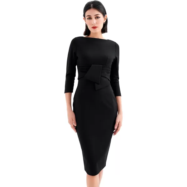 imageMarycrafts Womens Work Office Business Square Neck Sheath Midi DressBlack 501425