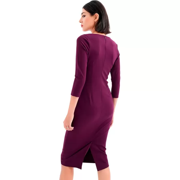 imageMarycrafts Womens Work Office Business Square Neck Sheath Midi DressBurgundy 507425
