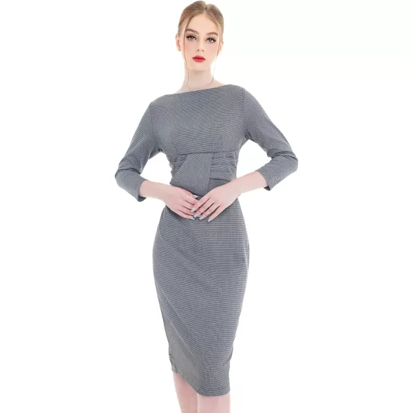 imageMarycrafts Womens Work Office Business Square Neck Sheath Midi DressHoundstooth
