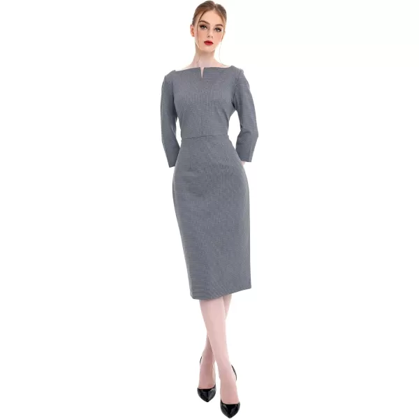 imageMarycrafts Womens Work Office Business Square Neck Sheath Midi DressHoundstooth 5t2