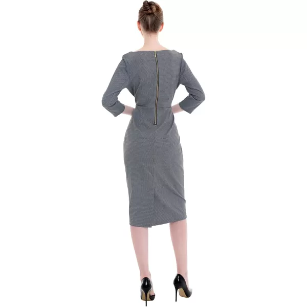 imageMarycrafts Womens Work Office Business Square Neck Sheath Midi DressHoundstooth 5t2