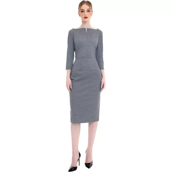 imageMarycrafts Womens Work Office Business Square Neck Sheath Midi DressHoundstooth 5t2