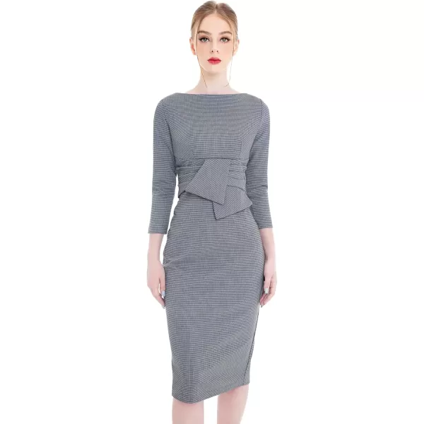 imageMarycrafts Womens Work Office Business Square Neck Sheath Midi DressHoundstooth