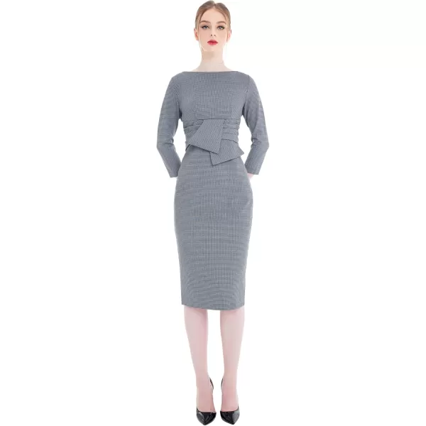 imageMarycrafts Womens Work Office Business Square Neck Sheath Midi DressHoundstooth