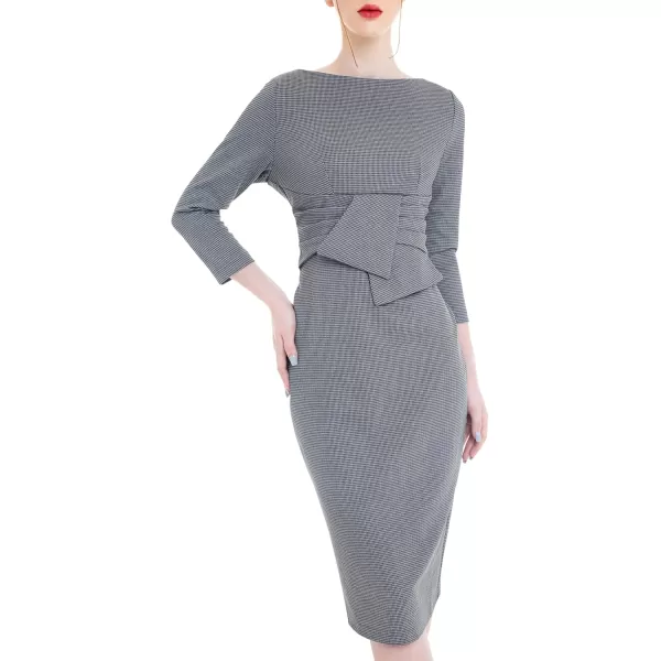 imageMarycrafts Womens Work Office Business Square Neck Sheath Midi DressHoundstooth