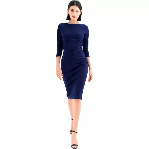 imageMarycrafts Womens Work Office Business Square Neck Sheath Midi DressNavy Blue 512425