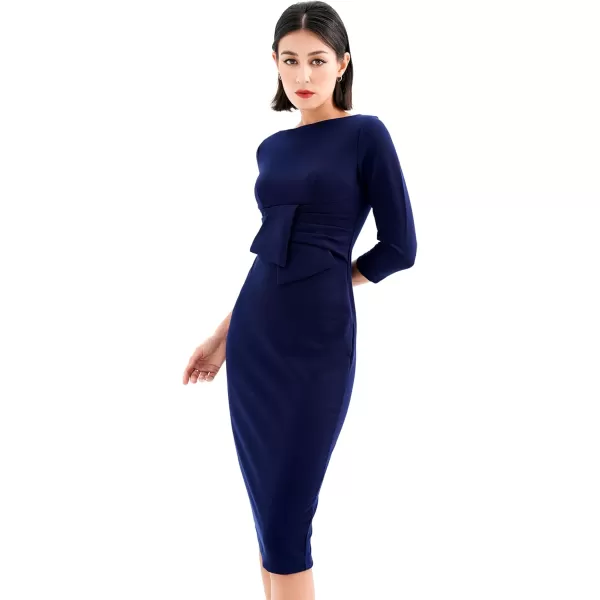 imageMarycrafts Womens Work Office Business Square Neck Sheath Midi DressNavy Blue 512425