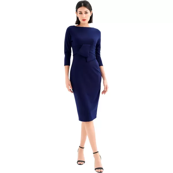 imageMarycrafts Womens Work Office Business Square Neck Sheath Midi DressNavy Blue 512425