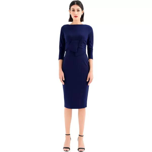 imageMarycrafts Womens Work Office Business Square Neck Sheath Midi DressNavy Blue 512425