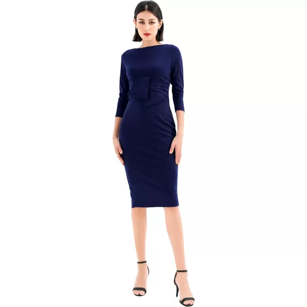 imageMarycrafts Womens Work Office Business Square Neck Sheath Midi DressNavy Blue 512425