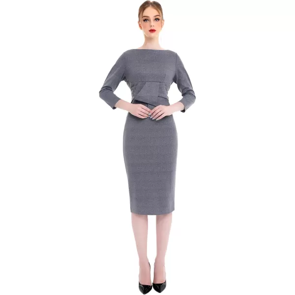 imageMarycrafts Womens Work Office Business Square Neck Sheath Midi DressPlaid Houndstooth
