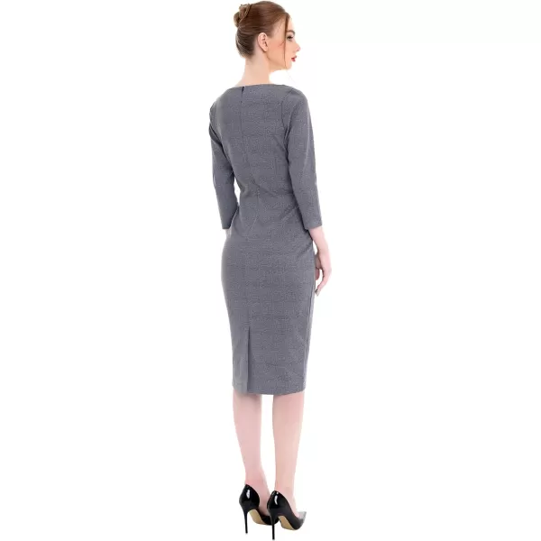imageMarycrafts Womens Work Office Business Square Neck Sheath Midi DressPlaid Houndstooth
