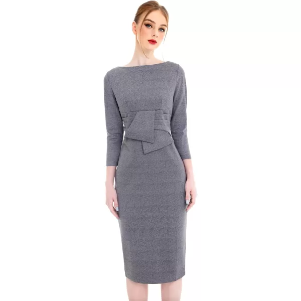 imageMarycrafts Womens Work Office Business Square Neck Sheath Midi DressPlaid Houndstooth