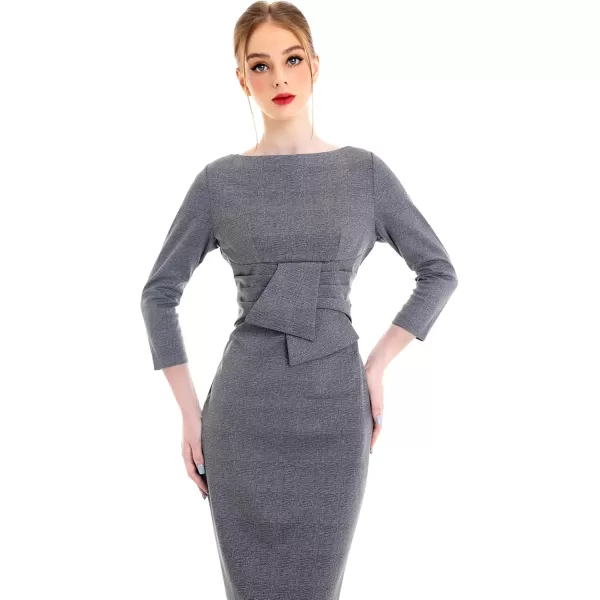 imageMarycrafts Womens Work Office Business Square Neck Sheath Midi DressPlaid Houndstooth