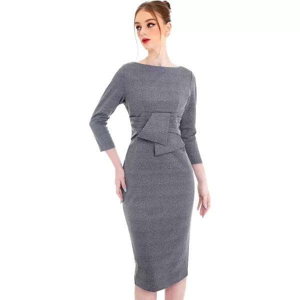 imageMarycrafts Womens Work Office Business Square Neck Sheath Midi DressPlaid Houndstooth