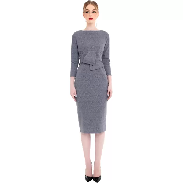 imageMarycrafts Womens Work Office Business Square Neck Sheath Midi DressPlaid Houndstooth