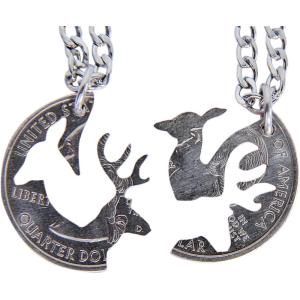 imageMarycrafts Buck and Doe Interlocking Necklace Set Quarter Coin Cut BBF Couples Jewelry Relationship Deer Heads18 Inches