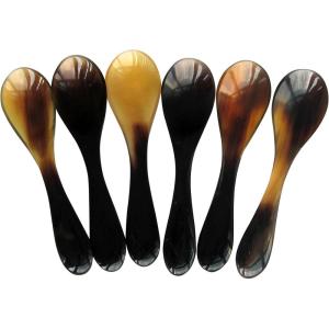 imageMarycrafts Set of 6 Buffalo Horn Caviar Spoons with Round Handle Light ShadeMix Color