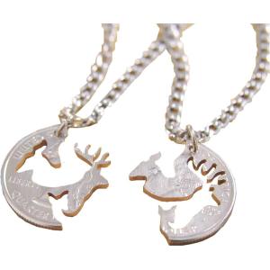 image:imageMarycrafts Set Cut Coin Buck and Doe with Fawn Family Necklace Interlocking Necklace Relationship BFF