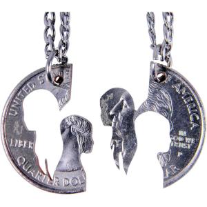 image:imageMarycrafts Set Hand Coin Cut Couple Love Interlocking Necklace Jewelry Relationship BFF