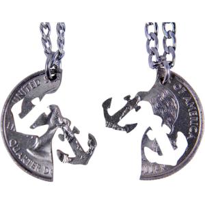 image:imageMarycrafts Set Hand Cut Coin Anchor Interlocking Necklace Jewelry Relationship BFF