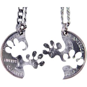 image:imageMarycrafts Set Hand Cut Coin Dog Paw Print Interlocking Necklace Jewelry Relationship BFF