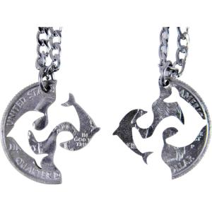 image:imageMarycrafts Set Hand Cut Coin Dolphins Couples Interlocking Necklace Jewelry Relationship BFF