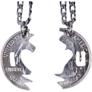 image:imageMarycrafts Set Hand Cut Coin I Love You Necklace Interlocking Necklace Jewelry Relationship BFF