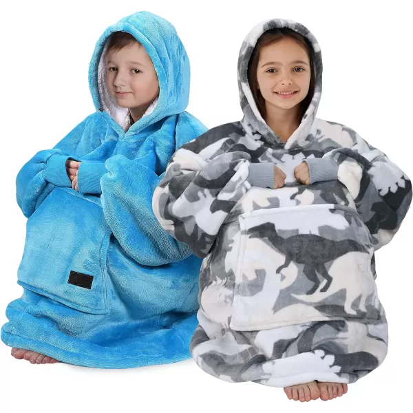 Catalonia Blanket Hoodie for Kids Oversized Wearable Sherpa Sweatshirt Pullover for Teens Youth Gift IdeaDinosaur Kids