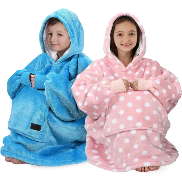 Catalonia Blanket Hoodie for Kids Oversized Wearable Sherpa Sweatshirt Pullover for Teens Youth Gift IdeaPink Dot Kids