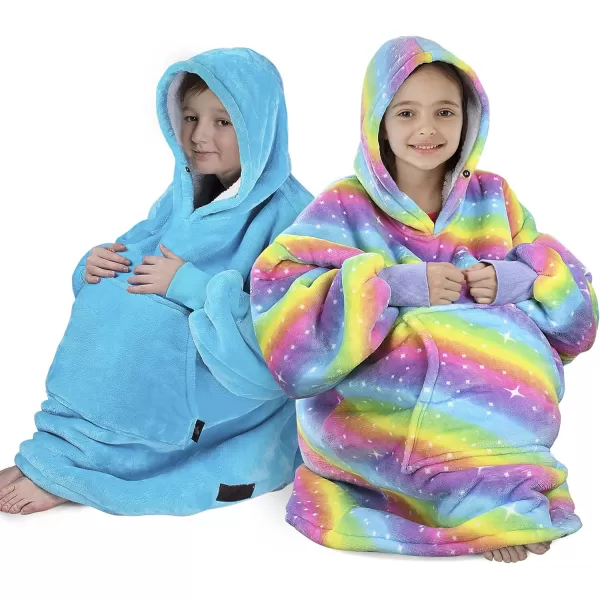 Catalonia Blanket Hoodie for Kids Oversized Wearable Sherpa Sweatshirt Pullover for Teens Youth Gift IdeaRainbow Kids