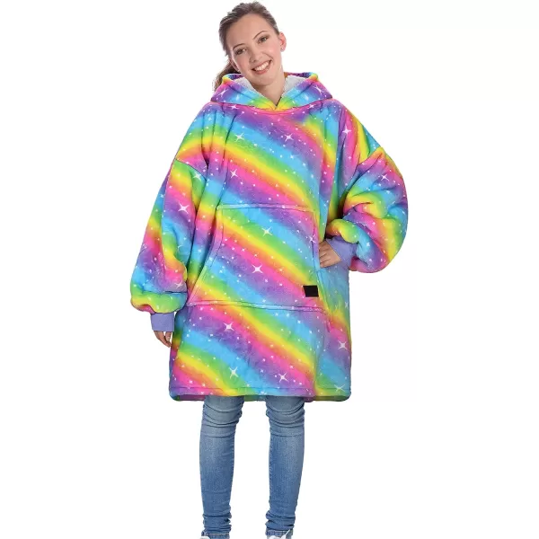 Catalonia Blanket Hoodie for Kids Oversized Wearable Sherpa Sweatshirt Pullover for Teens Youth Gift IdeaRainbow Kids