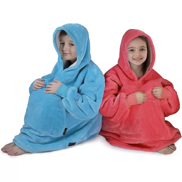 Catalonia Blanket Hoodie for Kids Oversized Wearable Sherpa Sweatshirt Pullover for Teens Youth Gift IdeaRed Kids