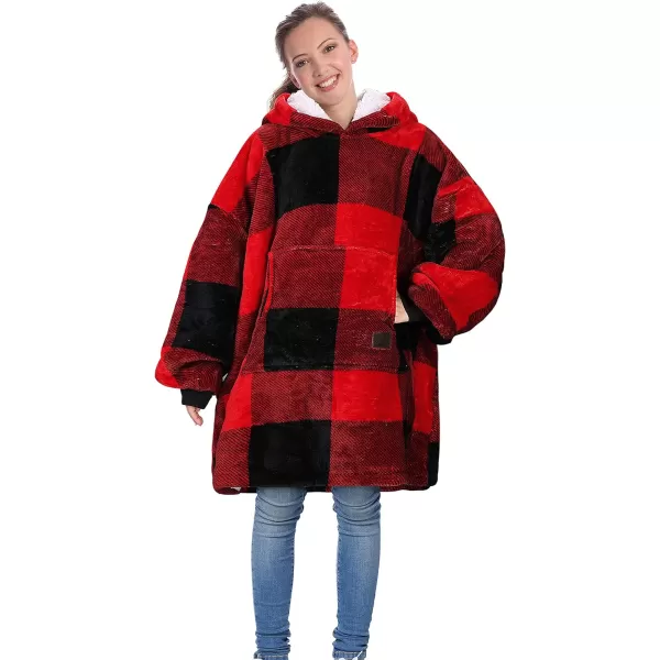 Catalonia Blanket Hoodie for Kids Oversized Wearable Sherpa Sweatshirt Pullover for Teens Youth Gift IdeaRed Plaid Kids