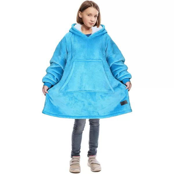 Catalonia Blanket Hoodie for Kids Oversized Wearable Sherpa Sweatshirt Pullover for Teens Youth Gift IdeaSea Blue Kids