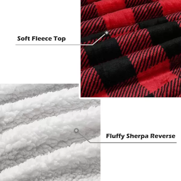 Catalonia Buffalo Plaid Sherpa Throw Blanket Red Black Checkered Holiday Throws for Couch Sofa Cabin Decor  Soft Warm Comfy Fuzzy Snuggle  80x60 Inches Christmas BlanketRed 50x60