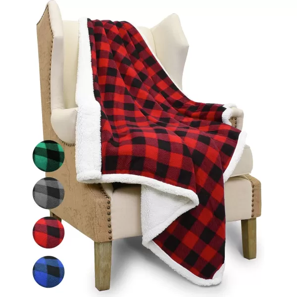 Catalonia Buffalo Plaid Sherpa Throw Blanket Red Black Checkered Holiday Throws for Couch Sofa Cabin Decor  Soft Warm Comfy Fuzzy Snuggle  80x60 Inches Christmas BlanketRed 50x60