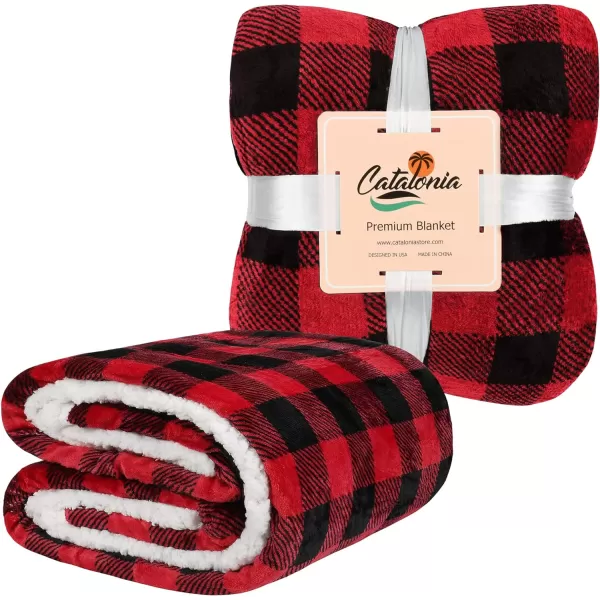 Catalonia Buffalo Plaid Sherpa Throw Blanket Red Black Checkered Holiday Throws for Couch Sofa Cabin Decor  Soft Warm Comfy Fuzzy Snuggle  80x60 Inches Christmas BlanketRed 60x80