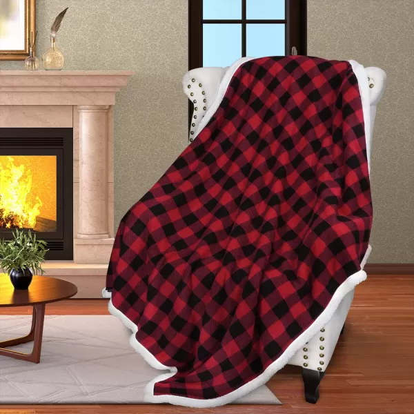 Catalonia Buffalo Plaid Sherpa Throw Blanket Red Black Checkered Holiday Throws for Couch Sofa Cabin Decor  Soft Warm Comfy Fuzzy Snuggle  80x60 Inches Christmas BlanketRed 50x60