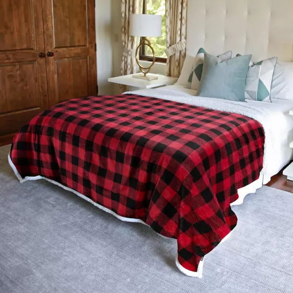 Catalonia Buffalo Plaid Sherpa Throw Blanket Red Black Checkered Holiday Throws for Couch Sofa Cabin Decor  Soft Warm Comfy Fuzzy Snuggle  80x60 Inches Christmas BlanketRed 60x80